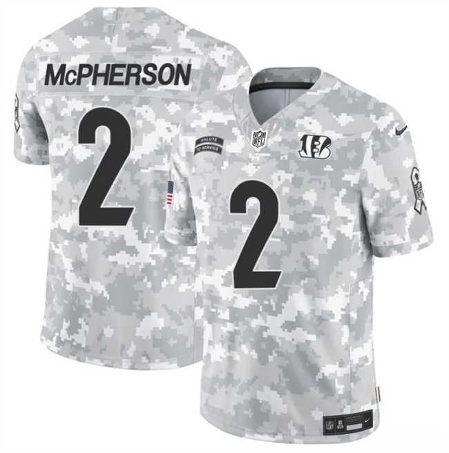 Mens Cincinnati Bengals #2 Evan McPherson 2024 F.U.S.E Arctic Camo Salute To Service Limited Stitched Football Jersey Dzhi